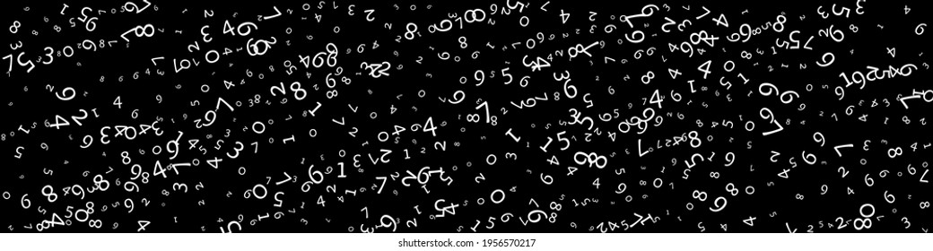 Falling numbers, big data concept. Binary white messy flying digits. Fabulous futuristic banner on black background. Digital vector illustration with falling numbers.