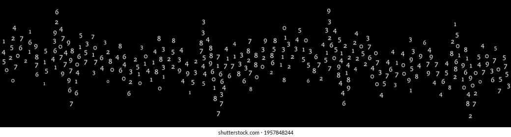 Falling numbers, big data concept. Binary white orderly flying digits. Impressive futuristic banner on black background. Digital vector illustration with falling numbers.