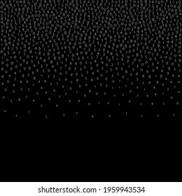 Falling numbers, big data concept. Binary white flying digits. Nice futuristic banner on black background. Digital vector illustration with falling numbers.