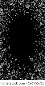 Falling numbers, big data concept. Binary white messy flying digits. Classy futuristic banner on black background. Digital vector illustration with falling numbers.