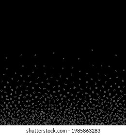 Falling numbers, big data concept. Binary white disorderly flying digits. Resplendent futuristic banner on black background. Digital vector illustration with falling numbers.