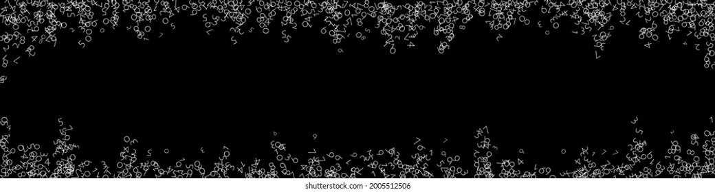 Falling numbers, big data concept. Binary white chaotic flying digits. Magnificent futuristic banner on black background. Digital vector illustration with falling numbers.