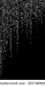 Falling numbers, big data concept. Binary white chaotic flying digits. Fresh futuristic banner on black background. Digital vector illustration with falling numbers.