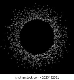 Falling numbers, big data concept. Binary white chaotic flying digits. Cool futuristic banner on black background. Digital vector illustration with falling numbers.