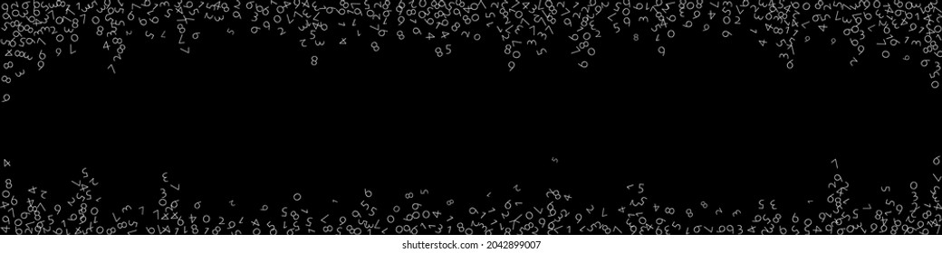 Falling numbers, big data concept. Binary white disorderly flying digits. Majestic futuristic banner on black background. Digital vector illustration with falling numbers.