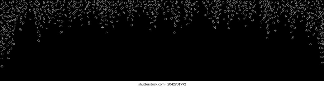 Falling numbers, big data concept. Binary white disorderly flying digits. Neat futuristic banner on black background. Digital vector illustration with falling numbers.