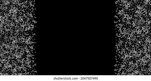 Falling numbers, big data concept. Binary white messy flying digits. Enchanting futuristic banner on black background. Digital vector illustration with falling numbers.