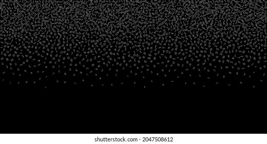 Falling numbers, big data concept. Binary white disorderly flying digits. Wonderful futuristic banner on black background. Digital vector illustration with falling numbers.