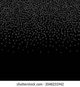 Falling numbers, big data concept. Binary white disorderly flying digits. Optimal futuristic banner on black background. Digital vector illustration with falling numbers.