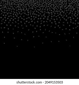 Fallende Zahlen, Big-Data-Konzept. Binär weiße, ungeordnete Flugziffern. Hübsches futuristisches Banner auf schwarzem Hintergrund. Digitale Vektorgrafik mit fallenden Zahlen.