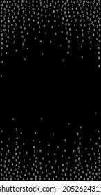 Falling numbers, big data concept. Binary white orderly flying digits. Fetching futuristic banner on black background. Digital vector illustration with falling numbers.