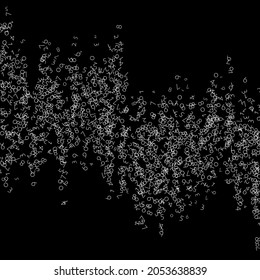 Falling numbers, big data concept. Binary white chaotic flying digits. Decent futuristic banner on black background. Digital vector illustration with falling numbers.