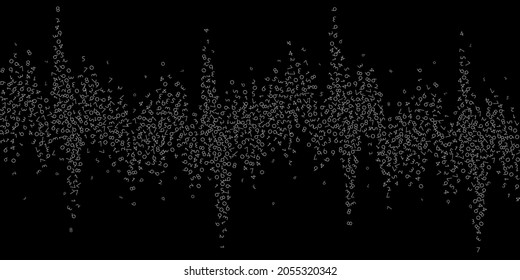 Falling numbers, big data concept. Binary white disorderly flying digits. Mind-blowing futuristic banner on black background. Digital vector illustration with falling numbers.
