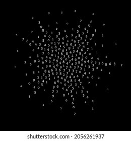 Falling numbers, big data concept. Binary white orderly flying digits. Uncommon futuristic banner on black background. Digital vector illustration with falling numbers.