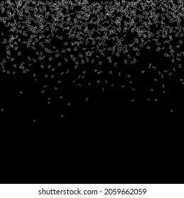 Falling numbers, big data concept. Binary white chaotic flying digits. Precious futuristic banner on black background. Digital vector illustration with falling numbers.