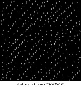 Falling numbers, big data concept. Binary white orderly flying digits. Charming futuristic banner on black background. Digital vector illustration with falling numbers.
