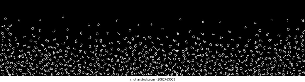 Falling numbers, big data concept. Binary white random flying digits. Lovely futuristic banner on black background. Digital vector illustration with falling numbers.