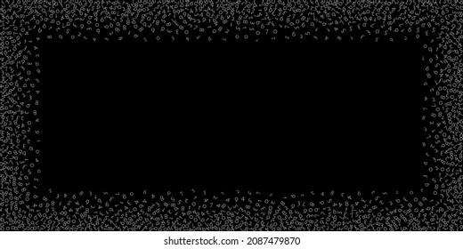 Falling numbers, big data concept. Binary white disorderly flying digits. Uncommon futuristic banner on black background. Digital vector illustration with falling numbers.