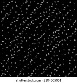 Falling numbers, big data concept. Binary white random flying digits. Classic futuristic banner on black background. Digital vector illustration with falling numbers.