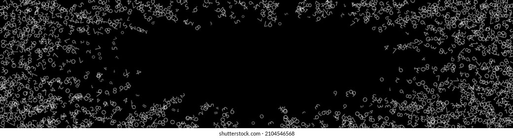 Falling numbers, big data concept. Binary white chaotic flying digits. Surprising futuristic banner on black background. Digital vector illustration with falling numbers.