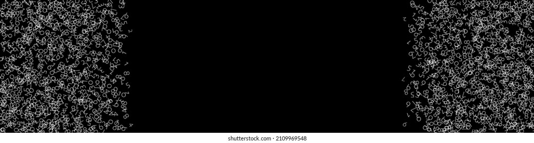 Falling numbers, big data concept. Binary white chaotic flying digits. Divine futuristic banner on black background. Digital vector illustration with falling numbers.