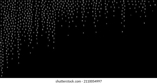 Cifras en caída, concepto de big data. Dígitos de vuelo ordenados y blancos binarios. Banner futurista de buen aspecto sobre fondo negro. Ilustración vectorial digital con números en caída.