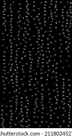 Falling numbers, big data concept. Binary white random flying digits. Elegant futuristic banner on black background. Digital vector illustration with falling numbers.