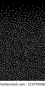 Falling numbers, big data concept. Binary white random flying digits. Precious futuristic banner on black background. Digital vector illustration with falling numbers.