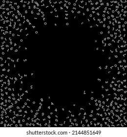 Falling numbers, big data concept. Binary white random flying digits. Authentic futuristic banner on black background. Digital vector illustration with falling numbers.