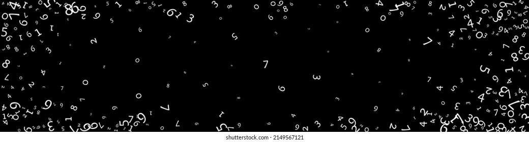 Falling numbers, big data concept. Binary white messy flying digits. Stunning futuristic banner on black background. Digital vector illustration with falling numbers.