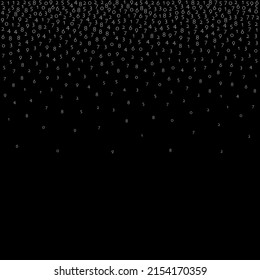 Falling numbers, big data concept. Binary white flying digits. Powerful futuristic banner on black background. Digital vector illustration with falling numbers.