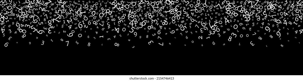 Falling numbers, big data concept. Binary white messy flying digits. Powerful futuristic banner on black background. Digital vector illustration with falling numbers.
