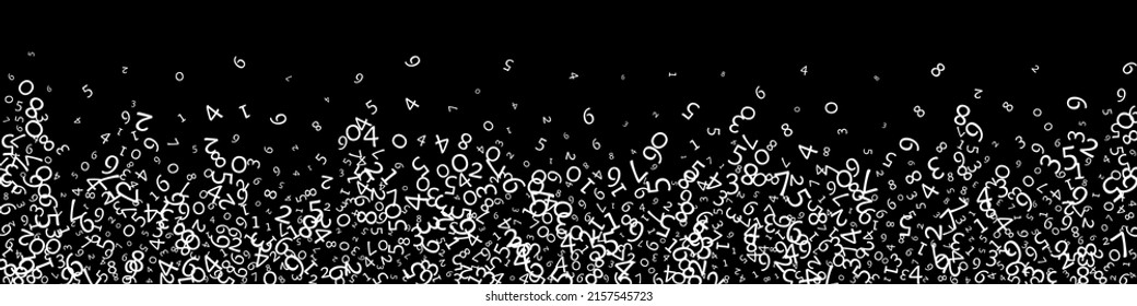 Falling numbers, big data concept. Binary white messy flying digits. Likable futuristic banner on black background. Digital vector illustration with falling numbers.