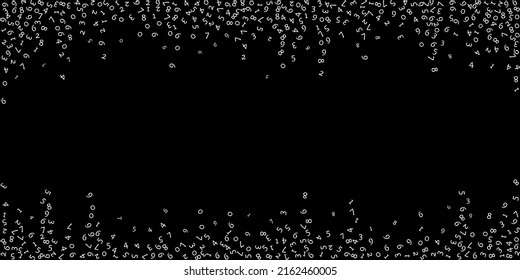 Falling numbers, big data concept. Binary white random flying digits. Ravishing futuristic banner on black background. Digital vector illustration with falling numbers.