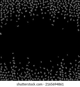 Falling numbers, big data concept. Binary white random flying digits. Attractive futuristic banner on black background. Digital vector illustration with falling numbers.