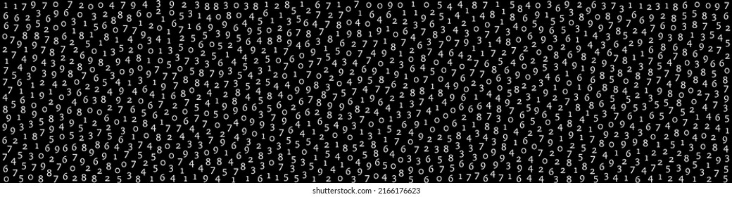 Falling numbers, big data concept. Binary white orderly flying digits. Decent futuristic banner on black background. Digital vector illustration with falling numbers.