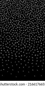 Falling numbers, big data concept. Binary white random flying digits. Remarkable futuristic banner on black background. Digital vector illustration with falling numbers.
