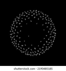 Falling numbers, big data concept. Binary white random flying digits. Good-looking futuristic banner on black background. Digital vector illustration with falling numbers.