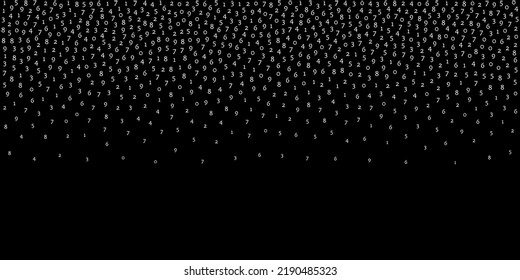 Falling Numbers, Big Data Concept. Binary White Orderly Flying Digits. Worthy Futuristic Banner On Black Background. Digital Vector Illustration With Falling Numbers.