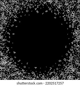 Fallende Zahlen, Big-Data-Konzept. Binary White chy fliegende Ziffern. Charmantes futuristisches Banner auf schwarzem Hintergrund. Digitale Vektorgrafik mit fallenden Zahlen.