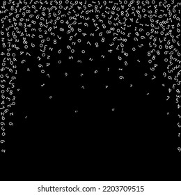 Falling numbers, big data concept. Binary white random flying digits. Wondrous futuristic banner on black background. Digital vector illustration with falling numbers.