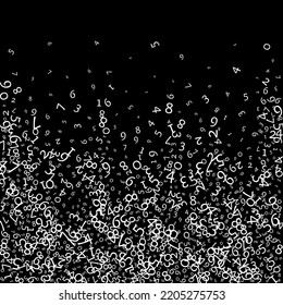 Cifras en caída, concepto de big data. Dígitos de vuelo bínidos y desordenados. Fantástico cartel futurista sobre fondo negro. Ilustración vectorial digital con números en caída.