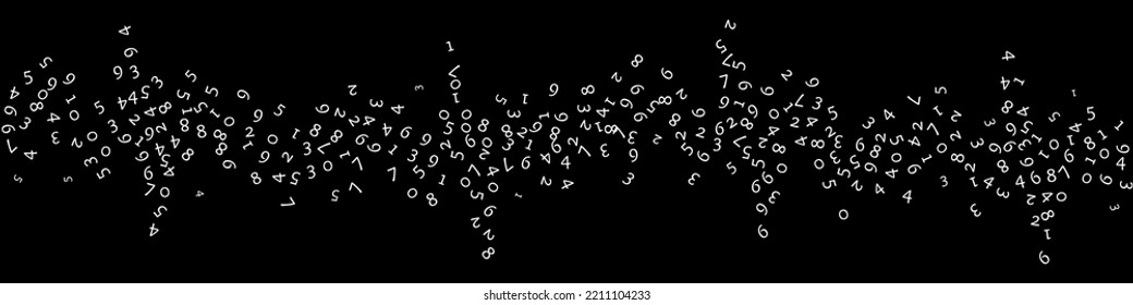Falling numbers, big data concept. Binary white random flying digits. Incredible futuristic banner on black background. Digital vector illustration with falling numbers.
