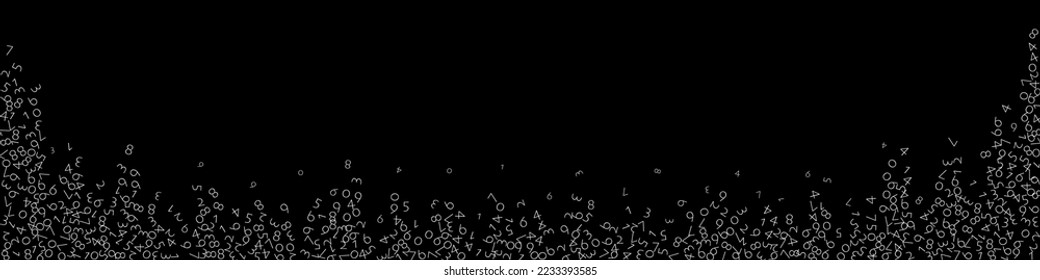 Falling numbers, big data concept. Binary white disorderly flying digits. Good-looking futuristic banner on black background. Digital vector illustration with falling numbers.
