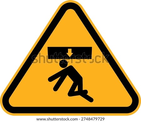 Falling object hazard warning sign showing object dropping on worker. Construction and industrial safety symbol for overhead danger. Yellow triangular caution sign isolated on white background. Vector illustration.