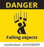 Falling objects,  warning sign, safety first, Construction concept, vector illustration. 