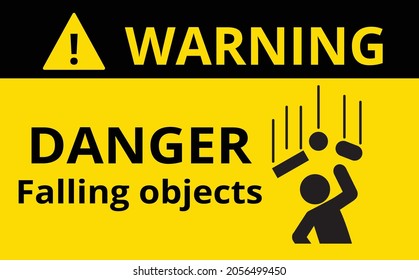 Falling objects,  warning sign, safety first, Construction concept, vector illustration. 