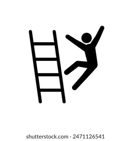 Falling off ladder stick figure pictogram. Clipart image isolated on white background