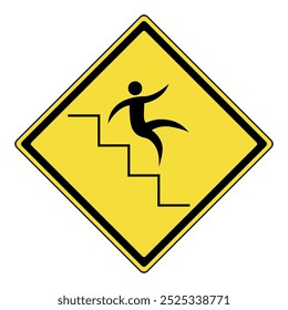 Falling off the stairs sign. Yellow diamond warning sign  with a person slipping on stairs symbol. Hazard warning attention sign. Ideal for safety guides, construction sites, and hazard awareness. 