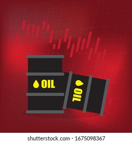 Falling oil price graph - decrease arrow down and oli barrels